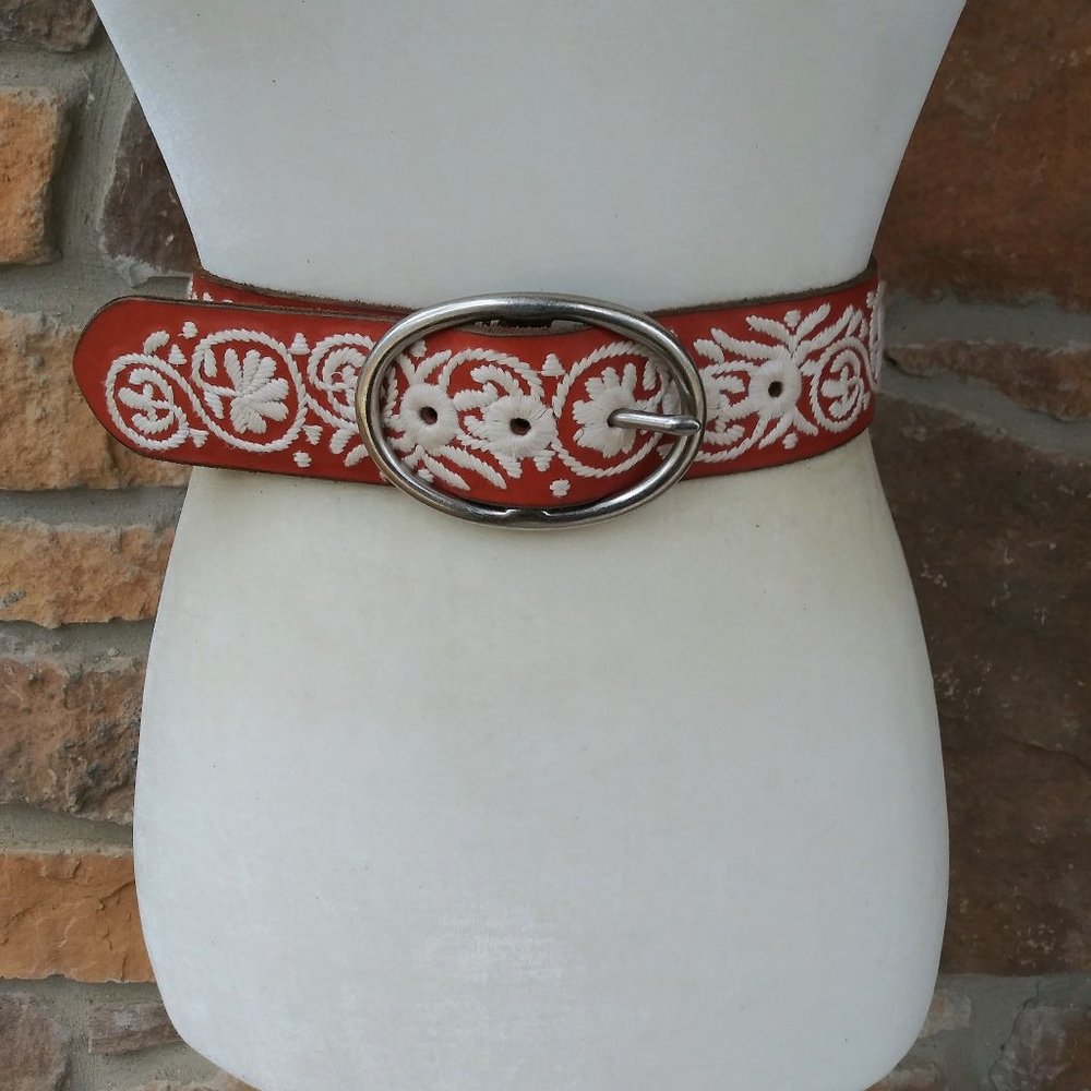 Lucky Brand Leather Embroidered Belt